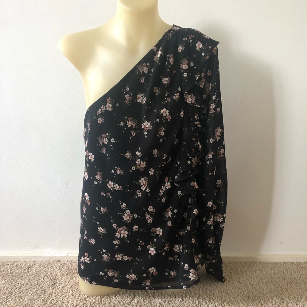 Bardot black floral one shoulder top size 12 - Picture 1 of 13
